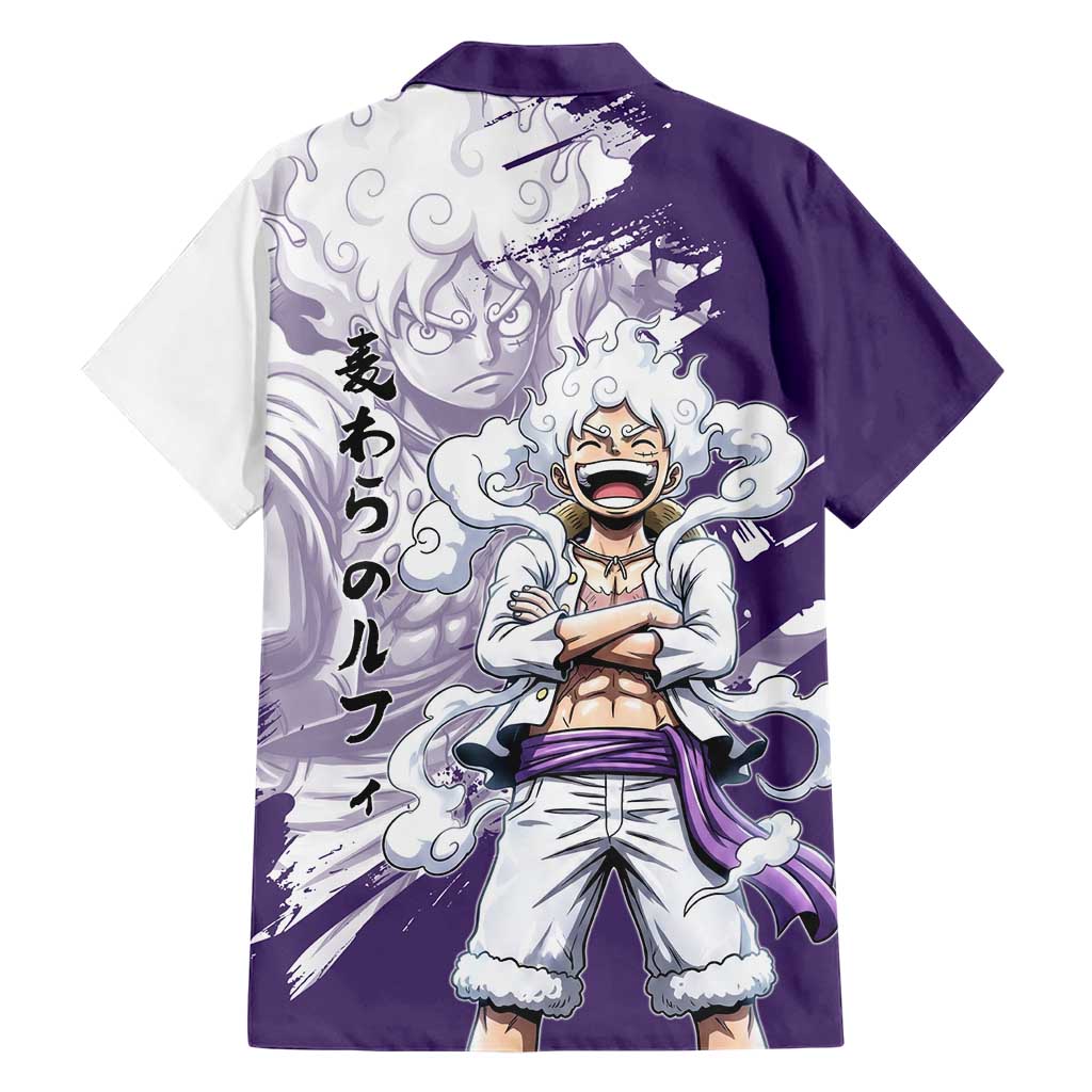 Luffy Gear 5 Anime Family Matching Off Shoulder Maxi Dress and Hawaiian Shirt One Piece Ink Splash Graphic