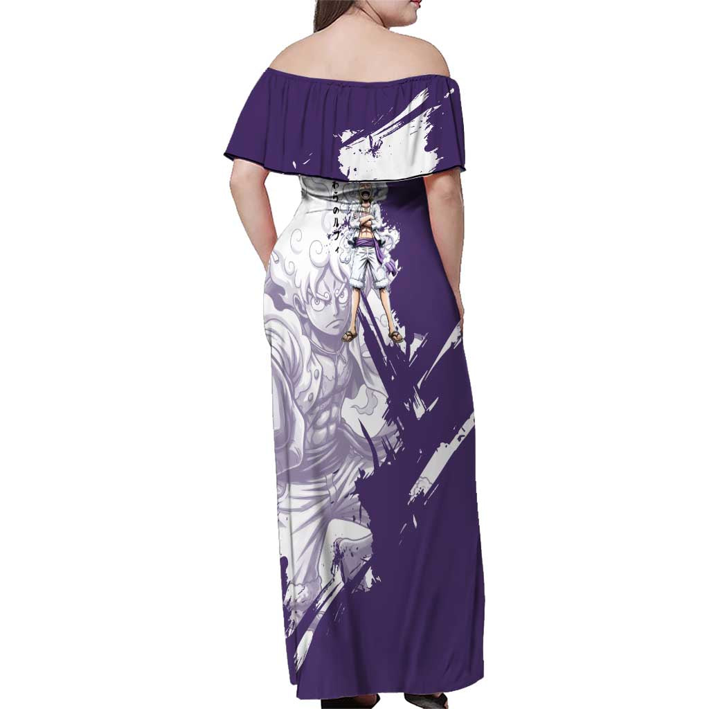 Luffy Gear 5 Anime Family Matching Off Shoulder Maxi Dress and Hawaiian Shirt One Piece Ink Splash Graphic