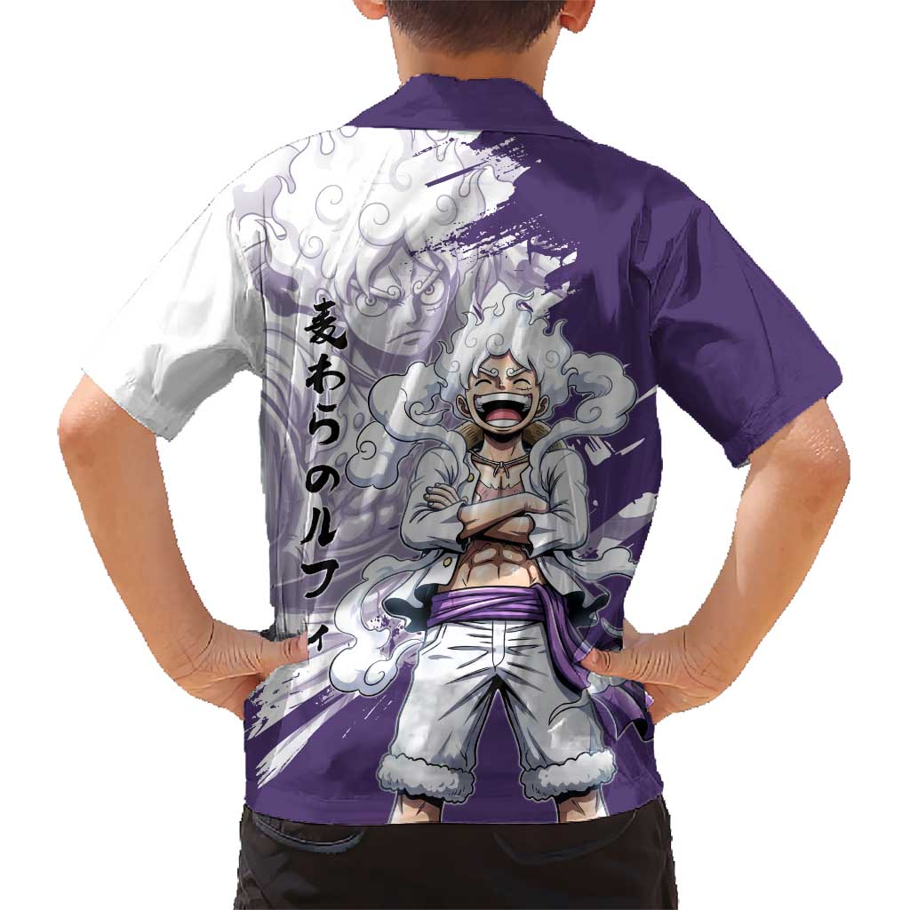 Luffy Gear 5 Anime Family Matching Off Shoulder Short Dress and Hawaiian Shirt One Piece Ink Splash Graphic