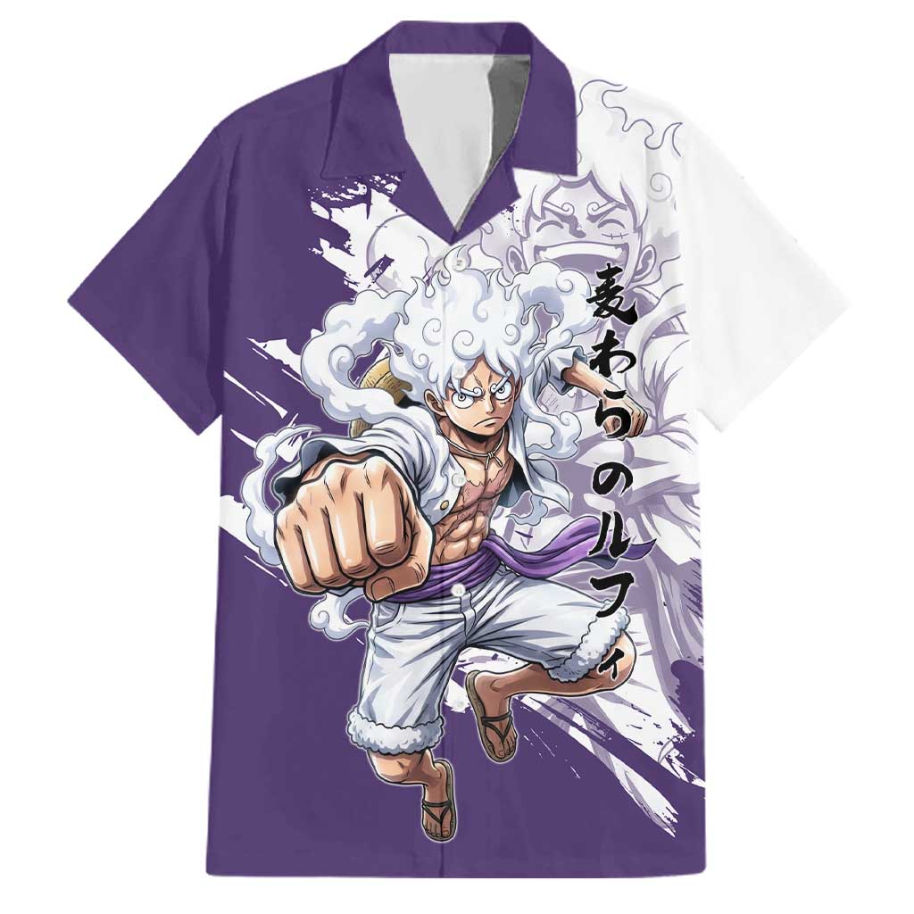 Luffy Gear 5 Anime Family Matching Off Shoulder Short Dress and Hawaiian Shirt One Piece Ink Splash Graphic