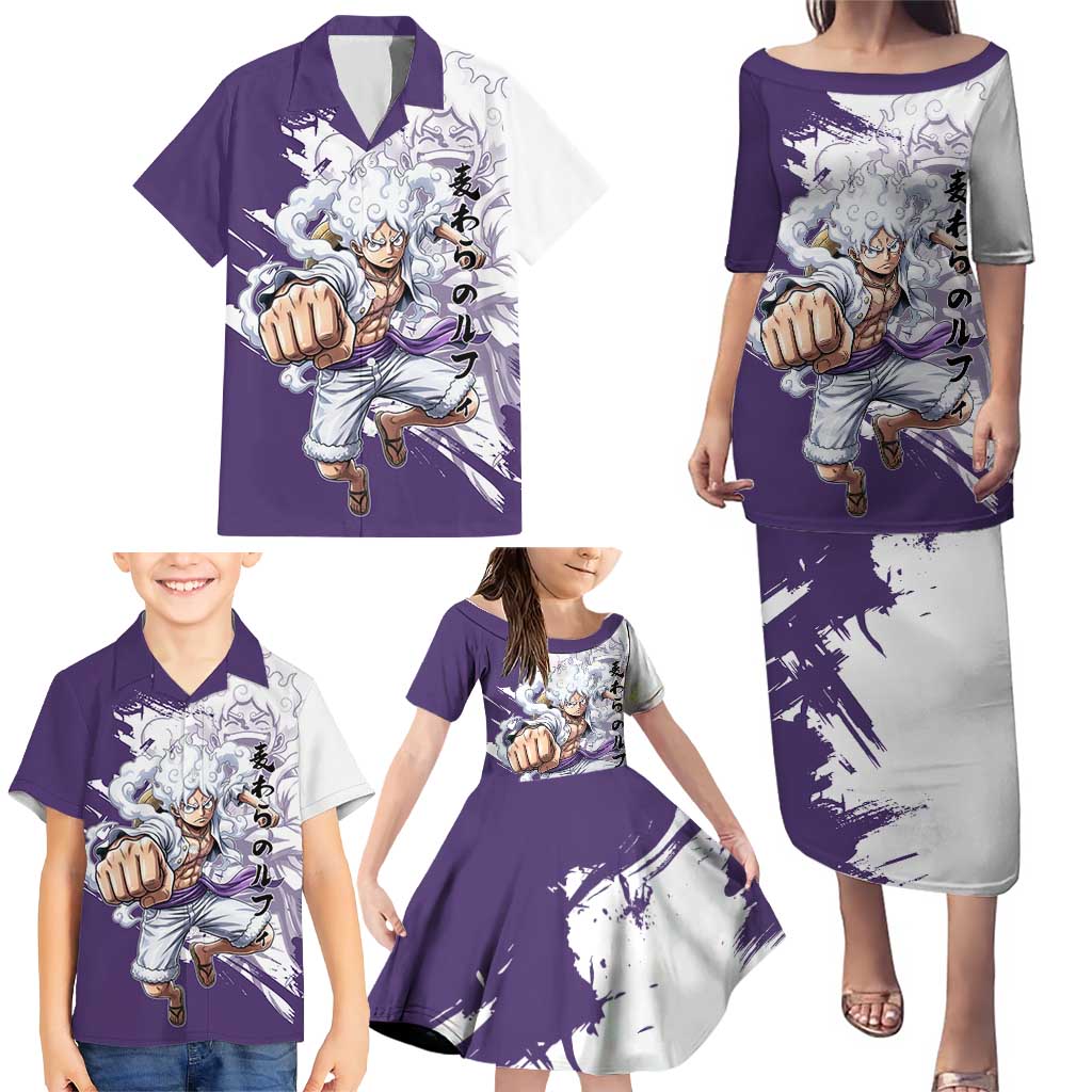 Luffy Gear 5 Anime Family Matching Puletasi and Hawaiian Shirt One Piece Ink Splash Graphic