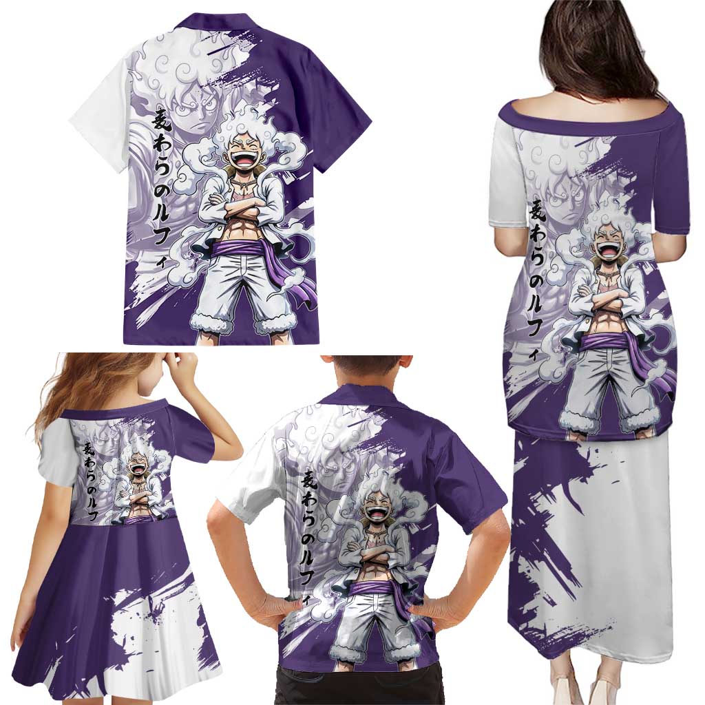 Luffy Gear 5 Anime Family Matching Puletasi and Hawaiian Shirt One Piece Ink Splash Graphic