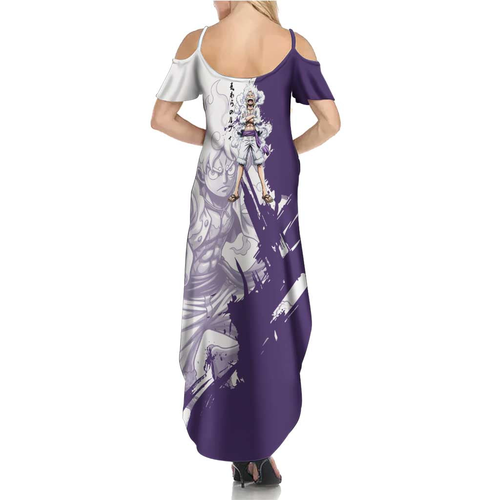 Luffy Gear 5 Anime Family Matching Summer Maxi Dress and Hawaiian Shirt One Piece Ink Splash Graphic