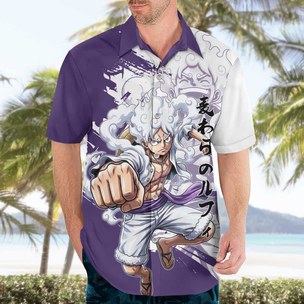 Luffy Gear 5 Anime Hawaiian Shirt One Piece Ink Splash Graphic