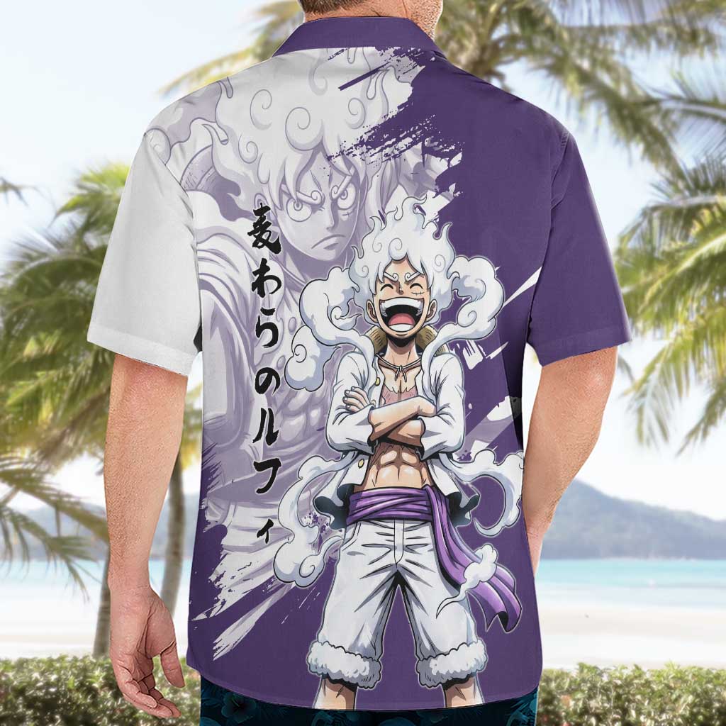 Luffy Gear 5 Anime Hawaiian Shirt One Piece Ink Splash Graphic