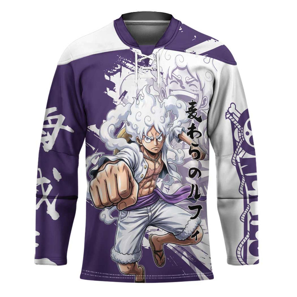 Luffy Gear 5 Anime Hockey Jersey One Piece Ink Splash Graphic