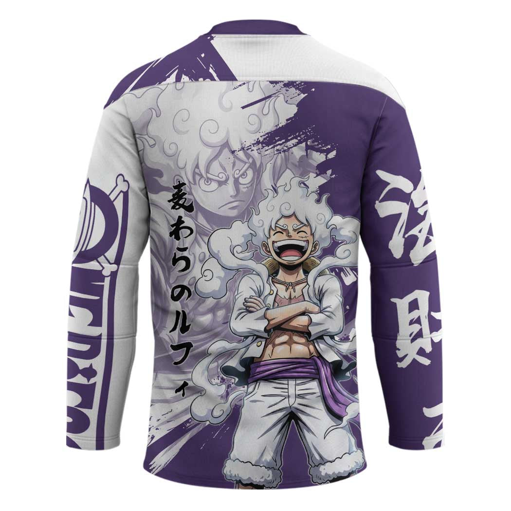 Luffy Gear 5 Anime Hockey Jersey One Piece Ink Splash Graphic