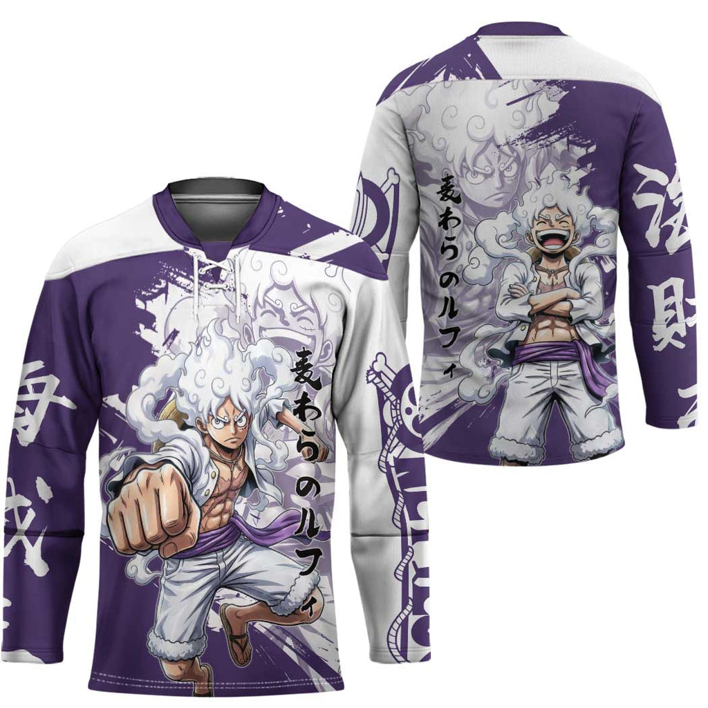 Luffy Gear 5 Anime Hockey Jersey One Piece Ink Splash Graphic
