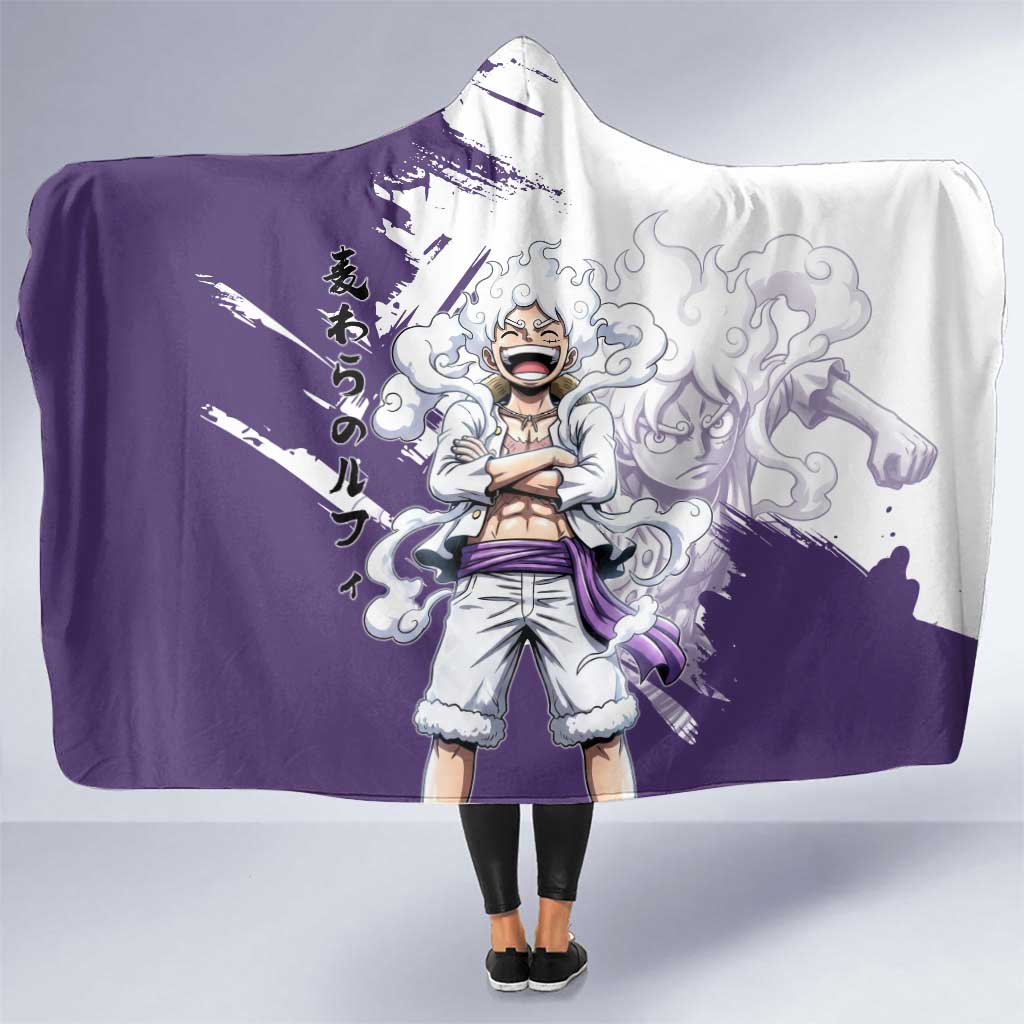 Luffy Gear 5 Anime Hooded Blanket One Piece Ink Splash Graphic