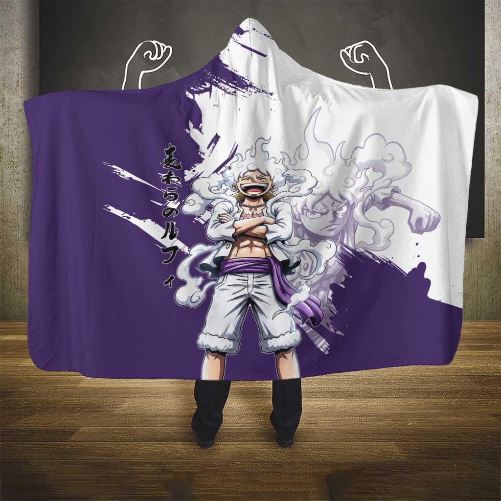 Luffy Gear 5 Anime Hooded Blanket One Piece Ink Splash Graphic