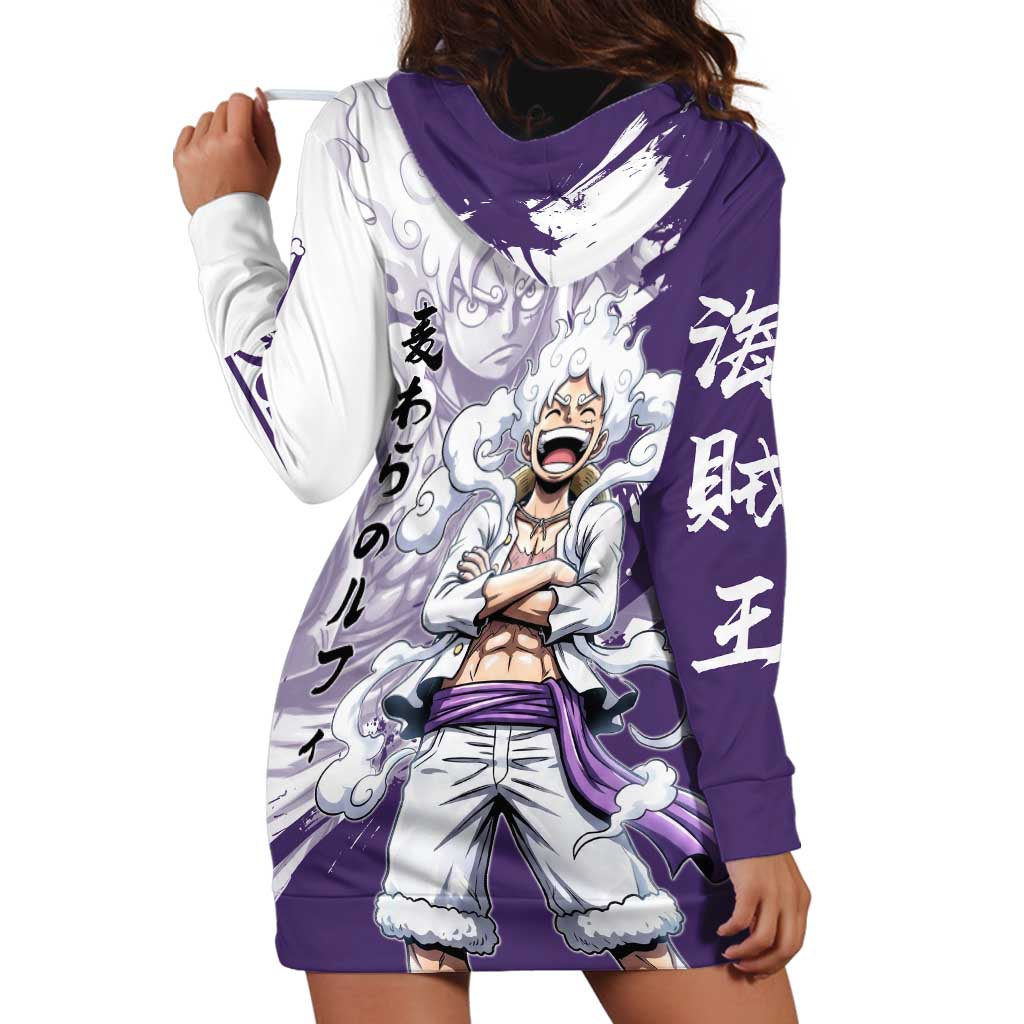 Luffy Gear 5 Anime Hoodie Dress One Piece Ink Splash Graphic