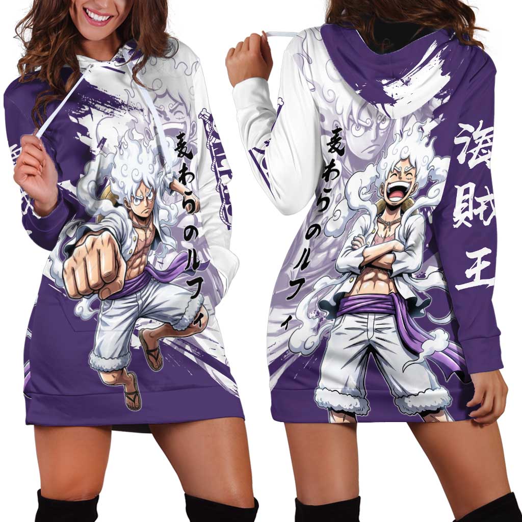 Luffy Gear 5 Anime Hoodie Dress One Piece Ink Splash Graphic