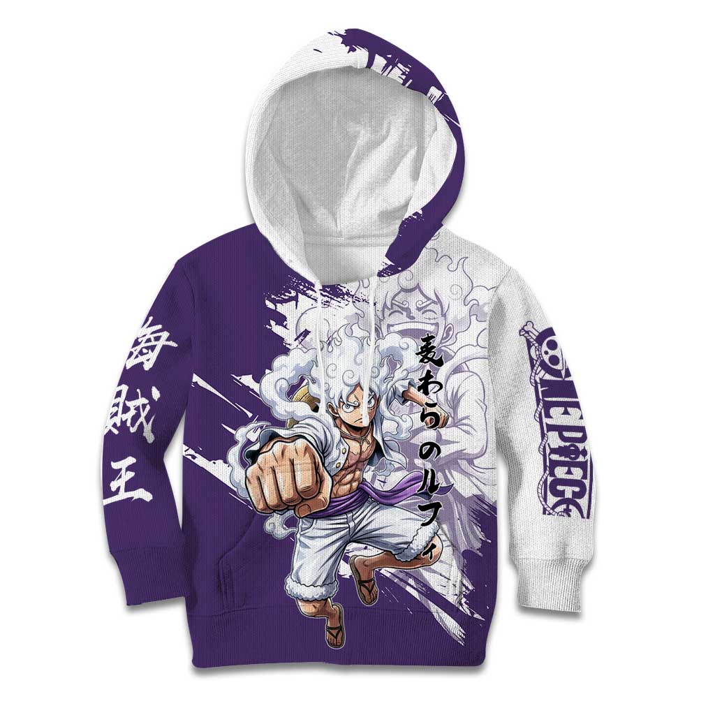 Luffy Gear 5 Anime Kid Hoodie One Piece Ink Splash Graphic