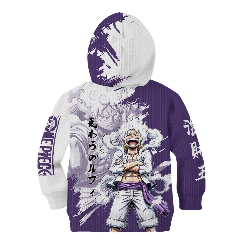 Luffy Gear 5 Anime Kid Hoodie One Piece Ink Splash Graphic
