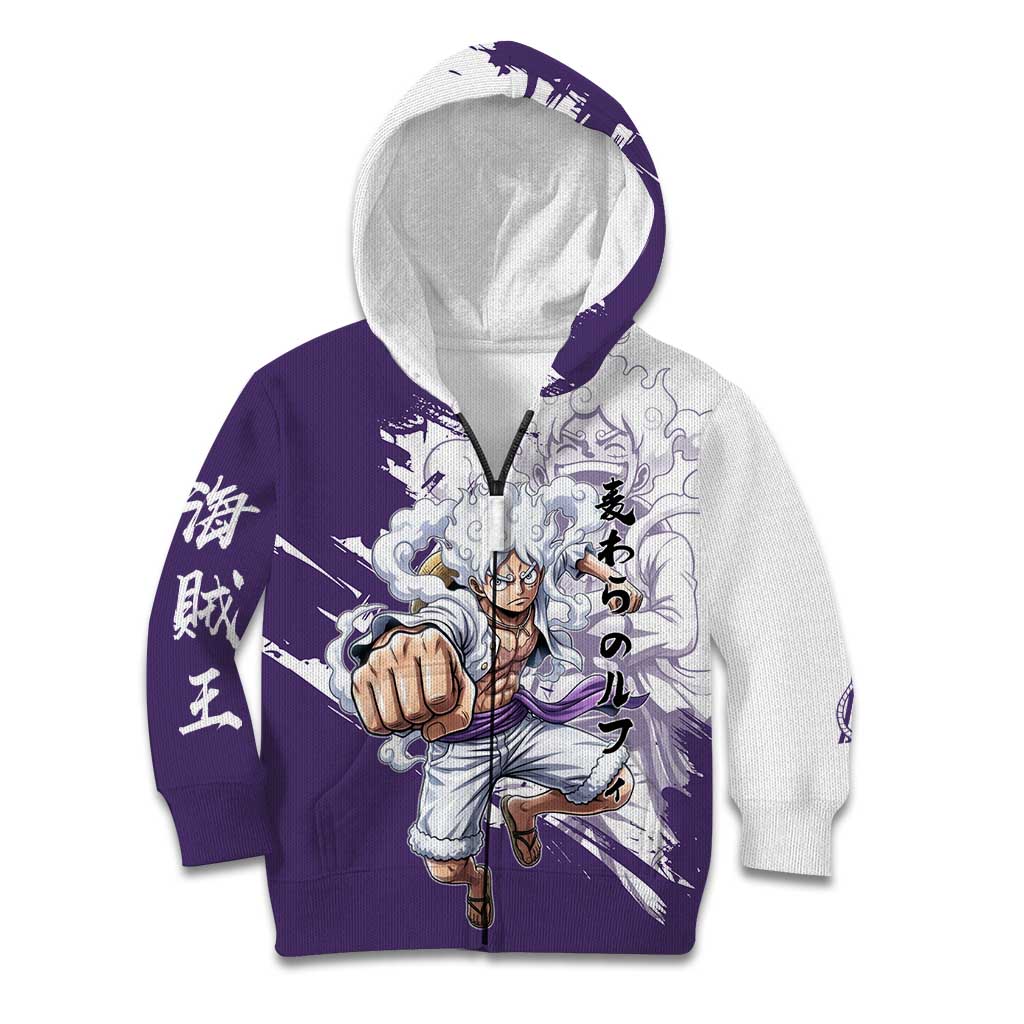 Luffy Gear 5 Anime Kid Hoodie One Piece Ink Splash Graphic