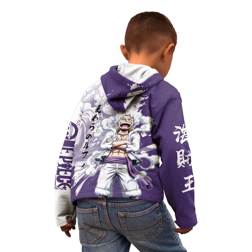 Luffy Gear 5 Anime Kid Hoodie One Piece Ink Splash Graphic