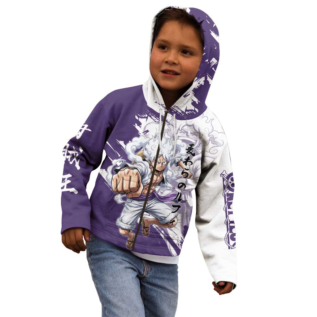 Luffy Gear 5 Anime Kid Hoodie One Piece Ink Splash Graphic