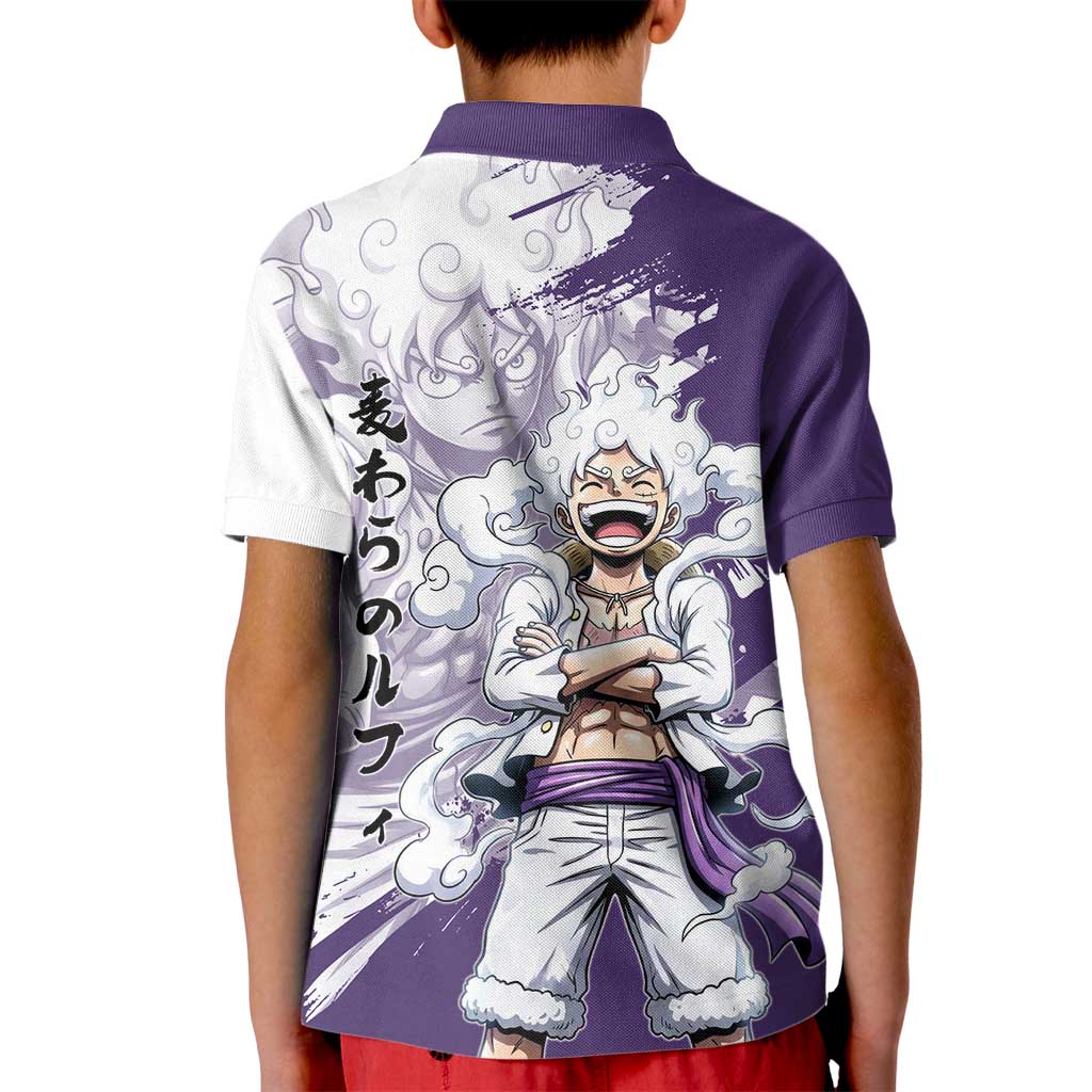 Luffy Gear 5 Anime Kid Polo Shirt One Piece Ink Splash Graphic