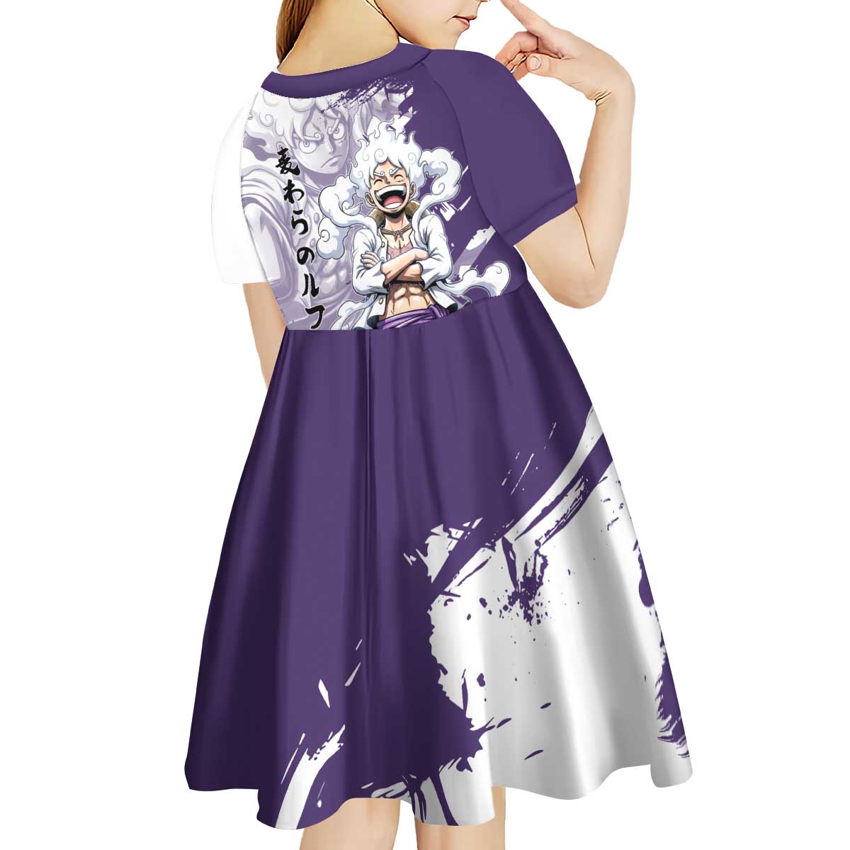 Luffy Gear 5 Anime Kid Short Sleeve Dress One Piece Ink Splash Graphic