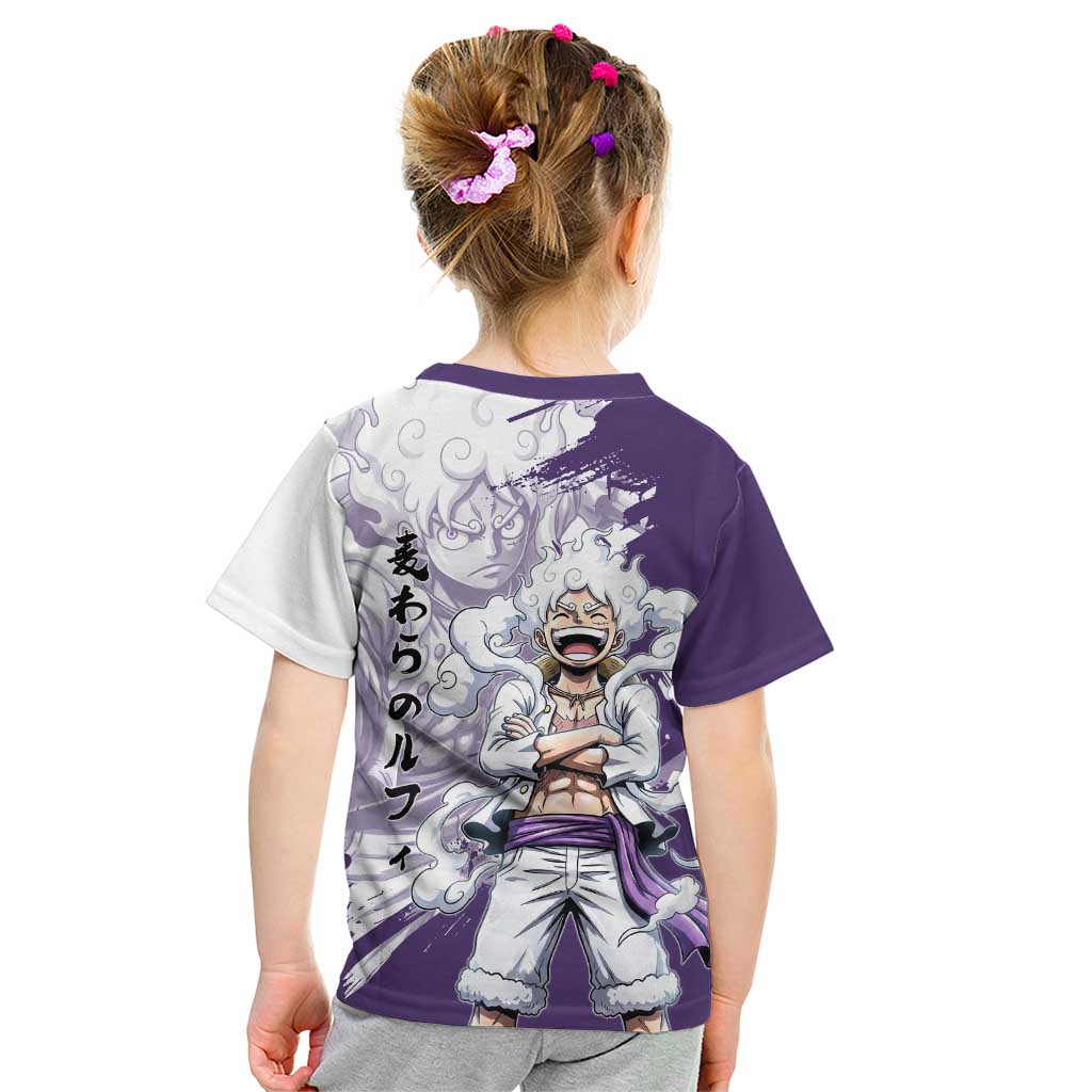 Luffy Gear 5 Anime Kid T Shirt One Piece Ink Splash Graphic