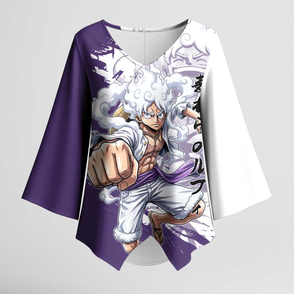 Luffy Gear 5 Anime Kimono Sleeve Blouse One Piece Ink Splash Graphic