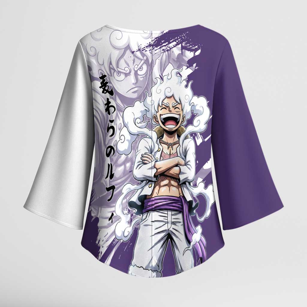 Luffy Gear 5 Anime Kimono Sleeve Blouse One Piece Ink Splash Graphic