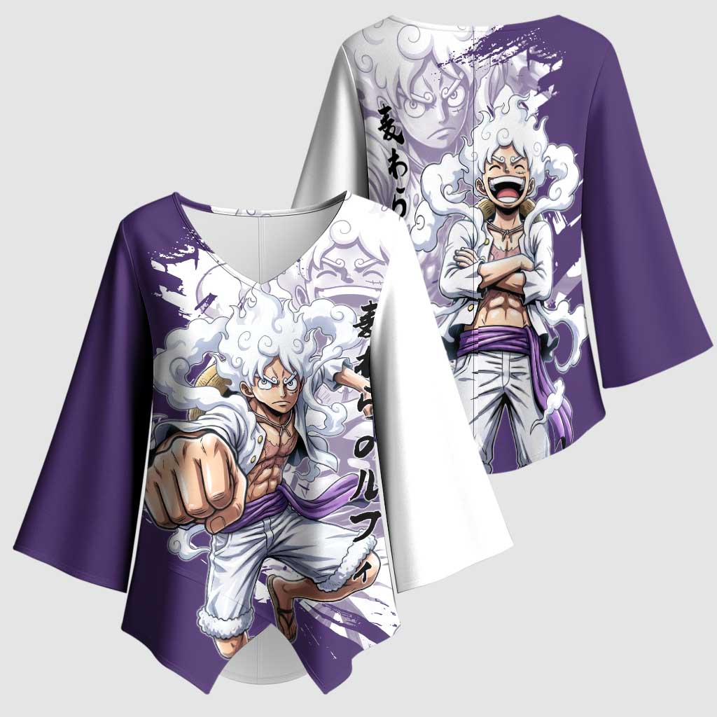 Luffy Gear 5 Anime Kimono Sleeve Blouse One Piece Ink Splash Graphic