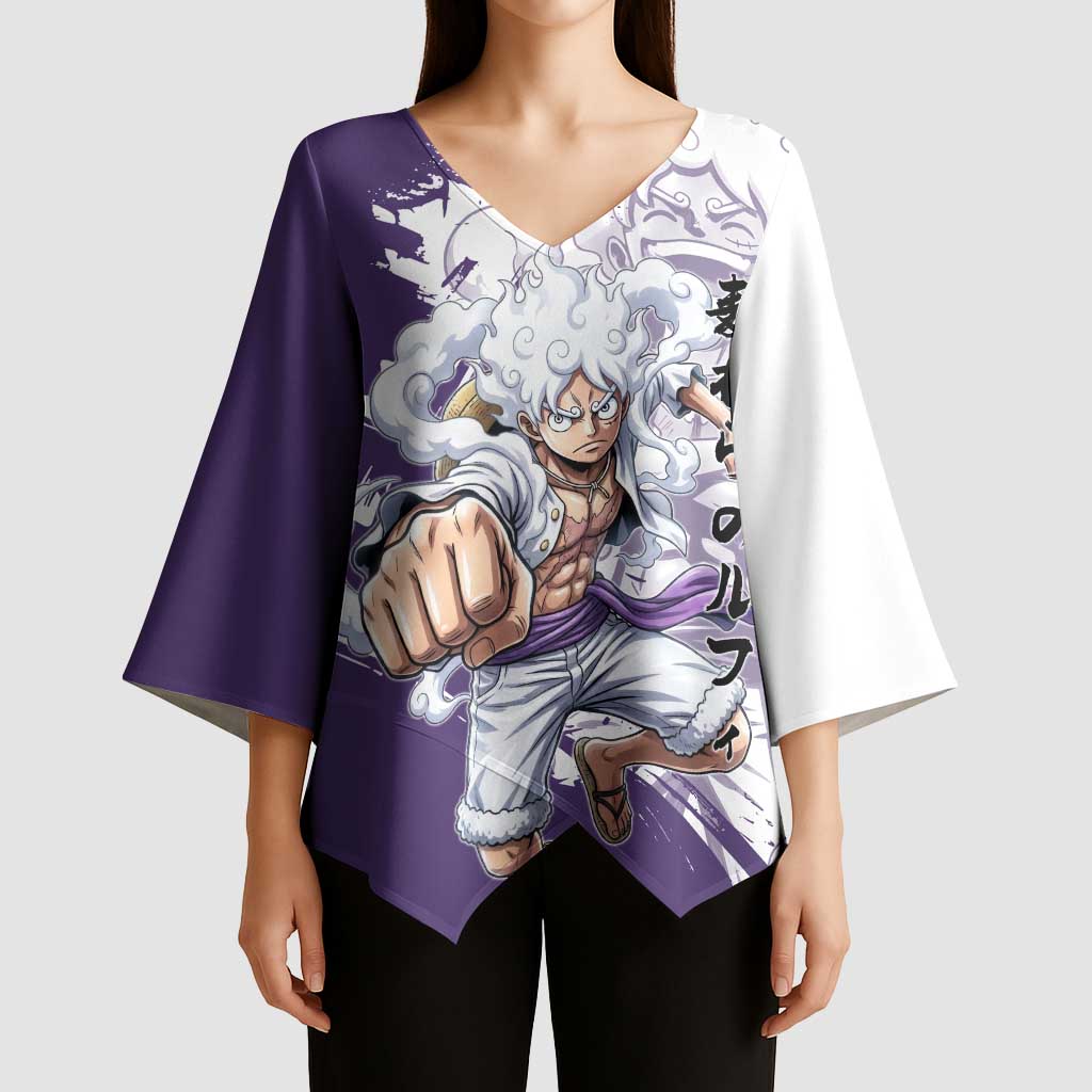 Luffy Gear 5 Anime Kimono Sleeve Blouse One Piece Ink Splash Graphic