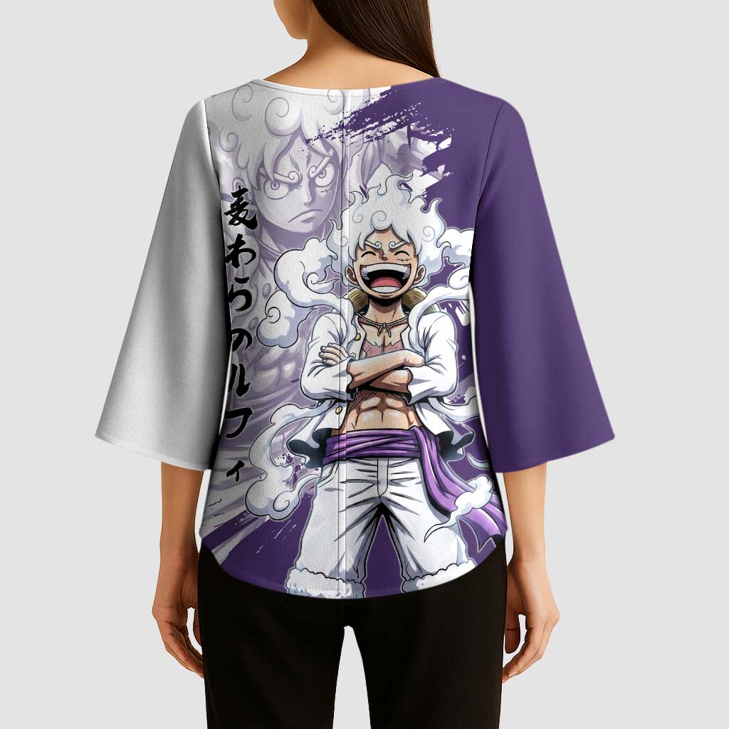 Luffy Gear 5 Anime Kimono Sleeve Blouse One Piece Ink Splash Graphic