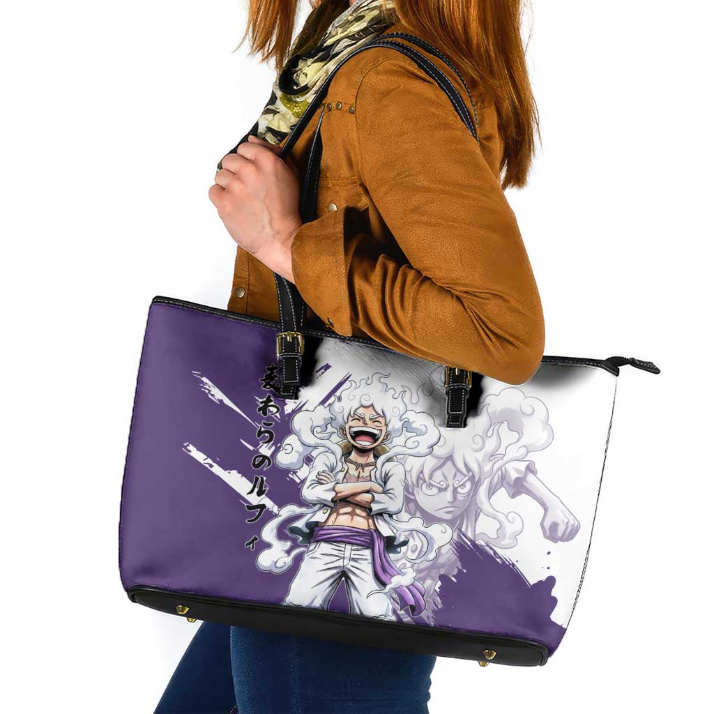 Luffy Gear 5 Anime Leather Tote Bag One Piece Ink Splash Graphic