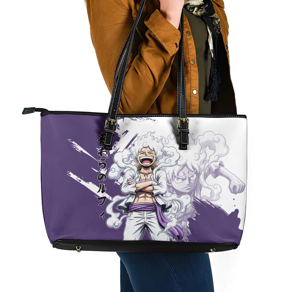 Luffy Gear 5 Anime Leather Tote Bag One Piece Ink Splash Graphic
