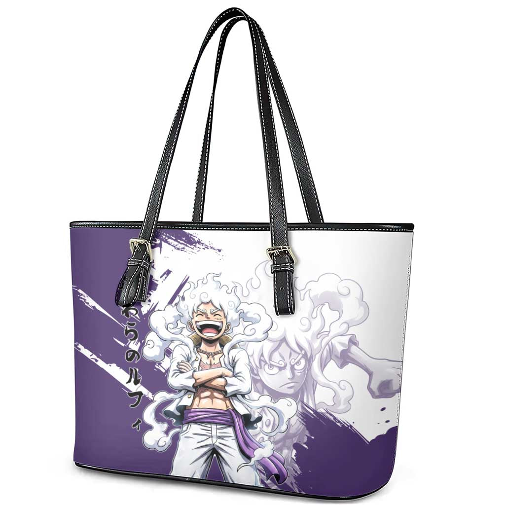 Luffy Gear 5 Anime Leather Tote Bag One Piece Ink Splash Graphic