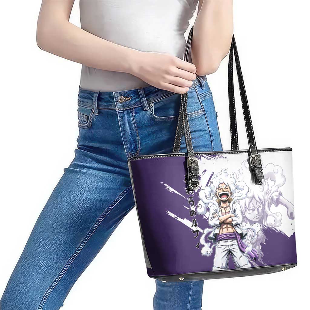 Luffy Gear 5 Anime Leather Tote Bag One Piece Ink Splash Graphic