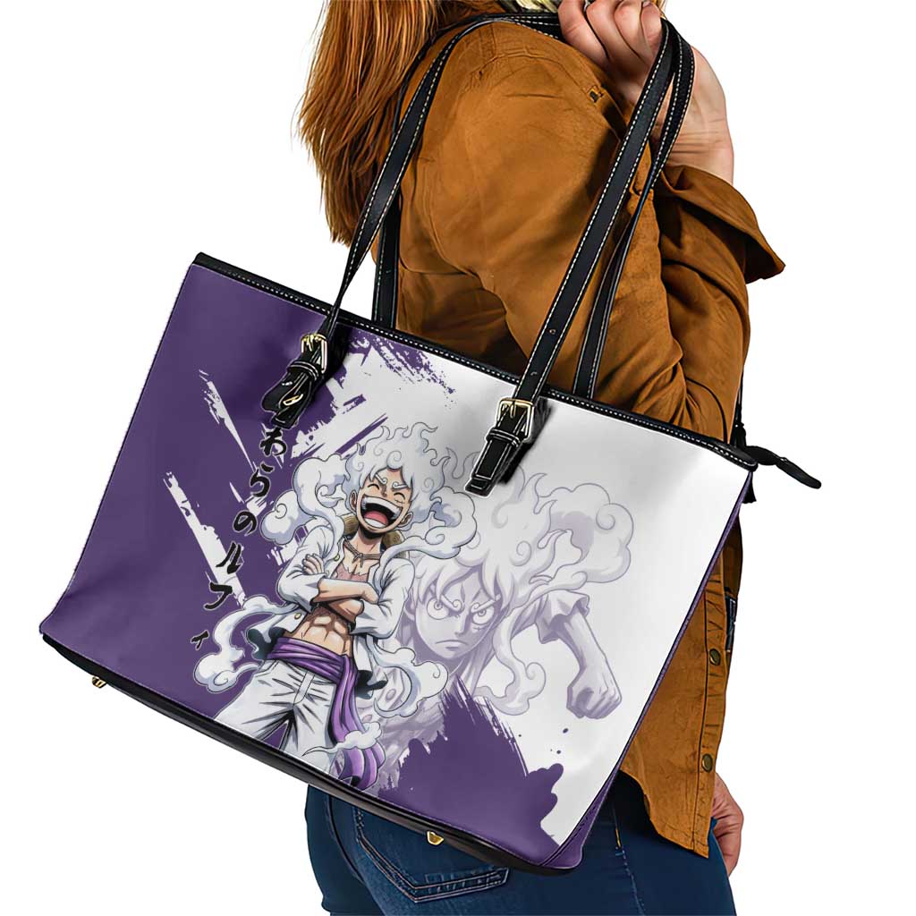 Luffy Gear 5 Anime Leather Tote Bag One Piece Ink Splash Graphic