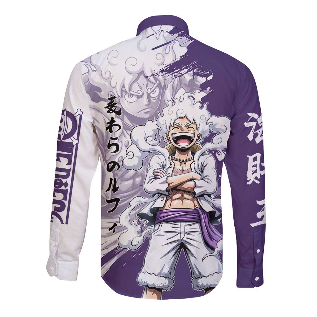 Luffy Gear 5 Anime Long Sleeve Button Shirt One Piece Ink Splash Graphic