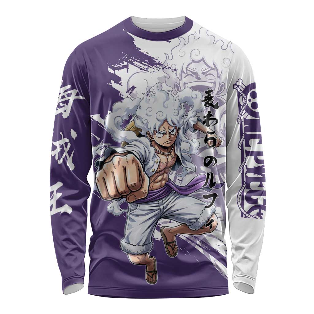 Luffy Gear 5 Anime Long Sleeve Shirt One Piece Ink Splash Graphic