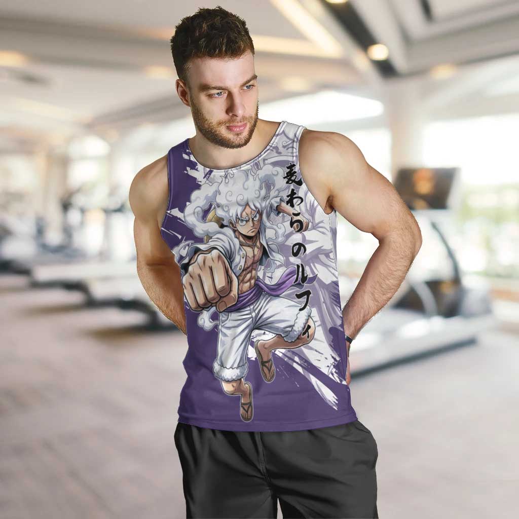 Luffy Gear 5 Anime Men Tank Top One Piece Ink Splash Graphic