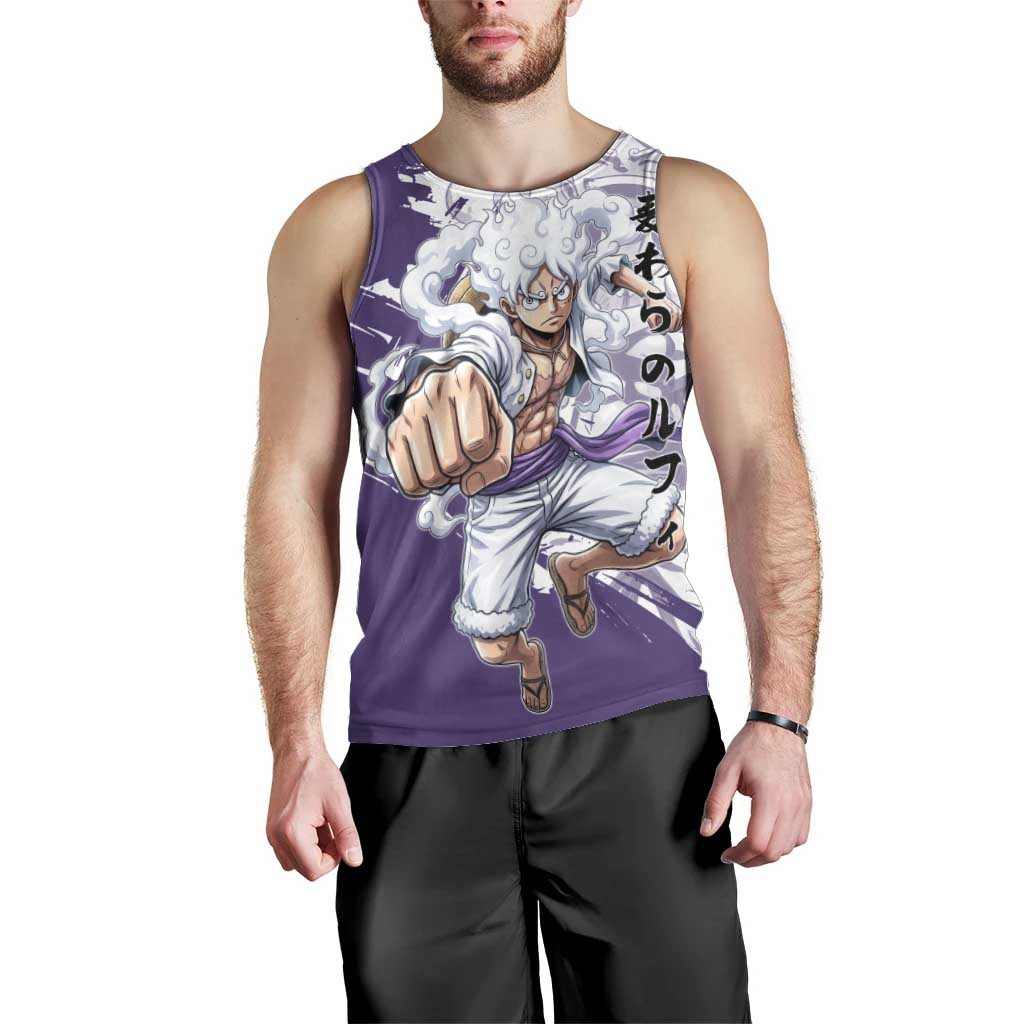 Luffy Gear 5 Anime Men Tank Top One Piece Ink Splash Graphic