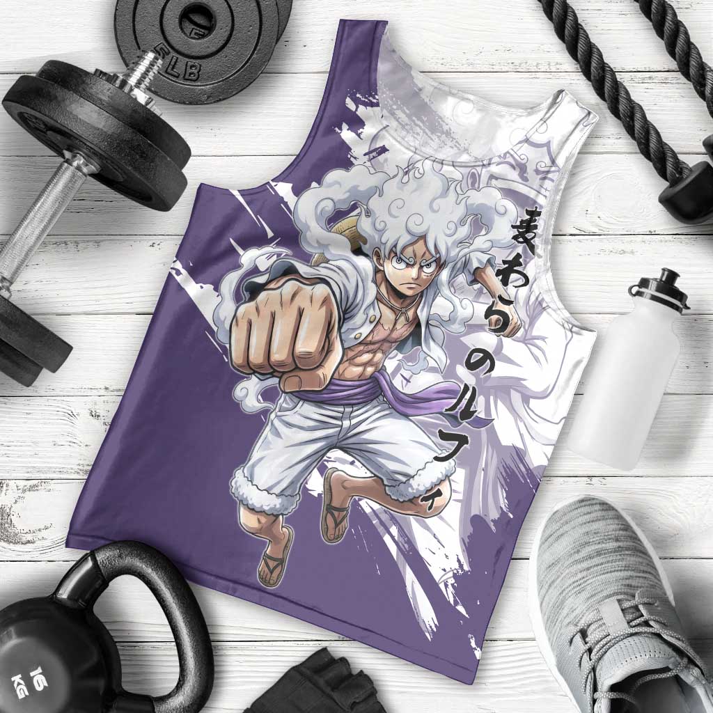 Luffy Gear 5 Anime Men Tank Top One Piece Ink Splash Graphic