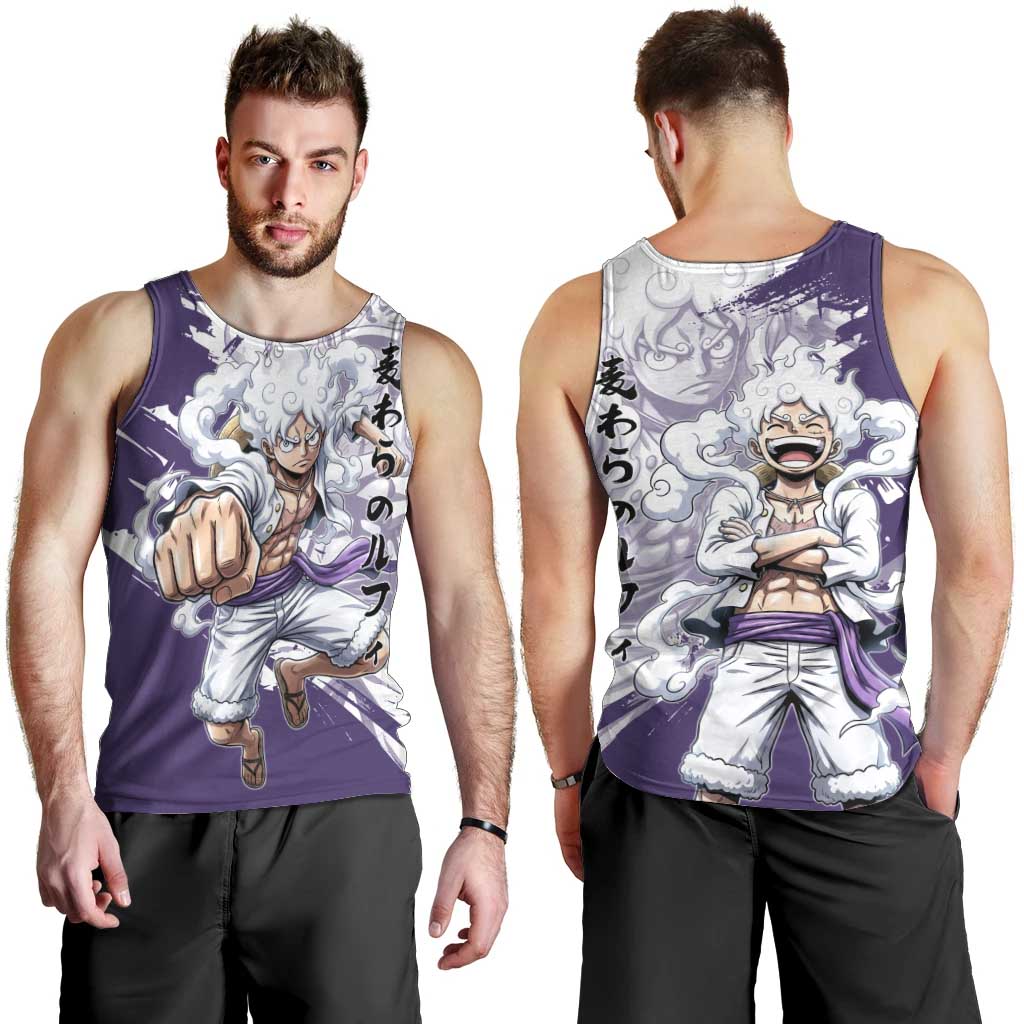 Luffy Gear 5 Anime Men Tank Top One Piece Ink Splash Graphic