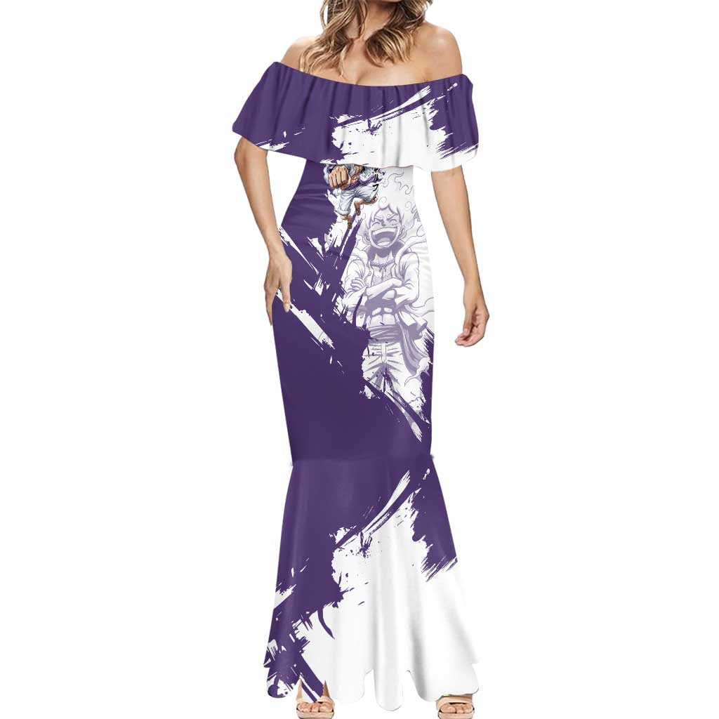 Luffy Gear 5 Anime Mermaid Dress One Piece Ink Splash Graphic