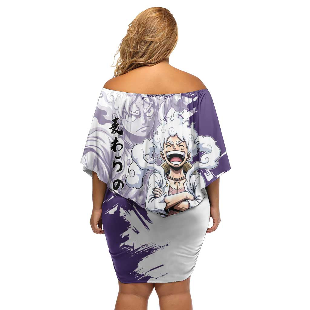 Luffy Gear 5 Anime Off Shoulder Short Dress One Piece Ink Splash Graphic