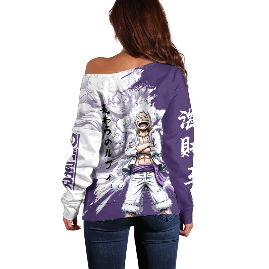Luffy Gear 5 Anime Off Shoulder Sweater One Piece Ink Splash Graphic