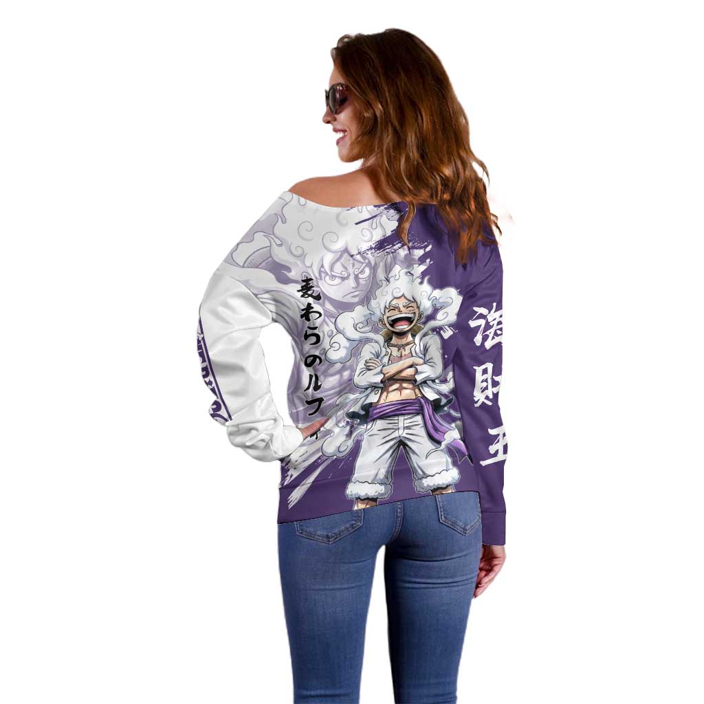 Luffy Gear 5 Anime Off Shoulder Sweater One Piece Ink Splash Graphic