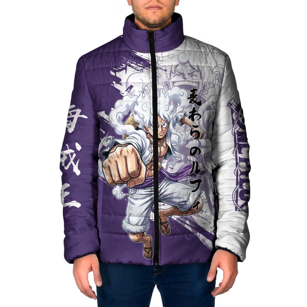 Luffy Gear 5 Anime Padded Jacket One Piece Ink Splash Graphic