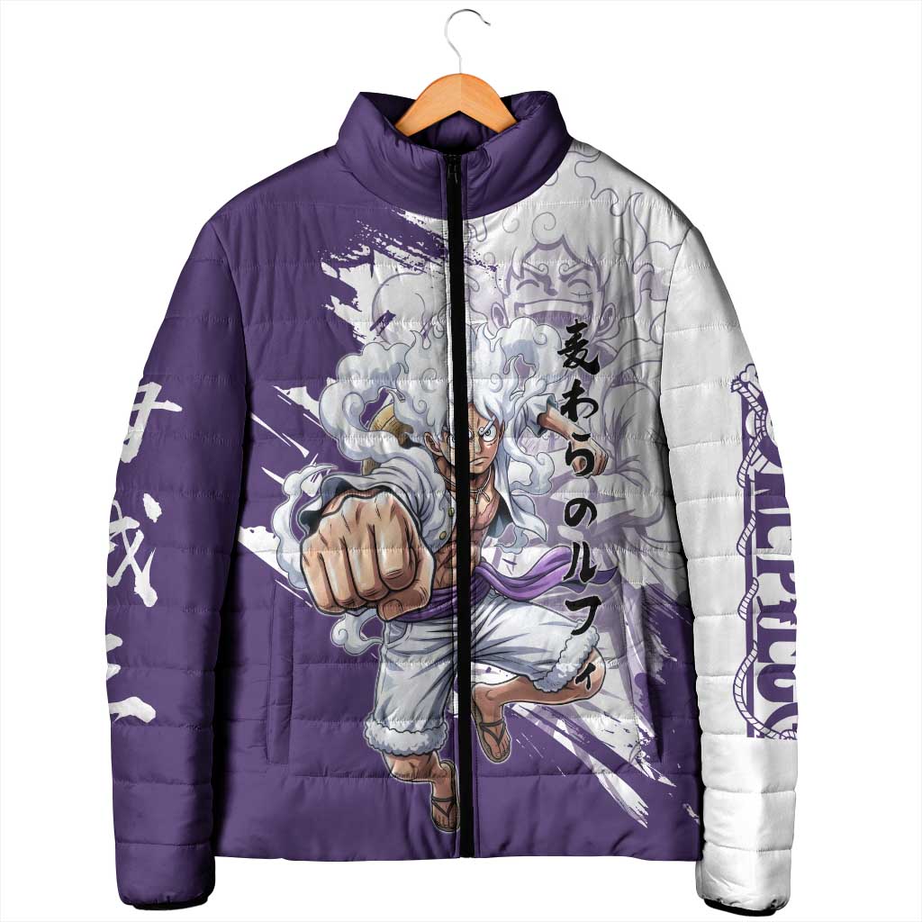 Luffy Gear 5 Anime Padded Jacket One Piece Ink Splash Graphic