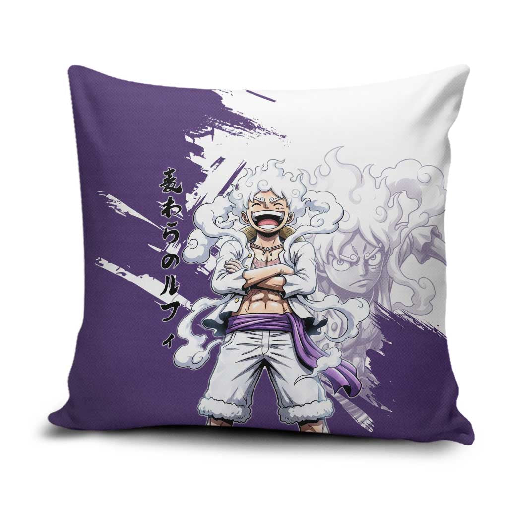Luffy Gear 5 Anime Pillow Cover One Piece Ink Splash Graphic
