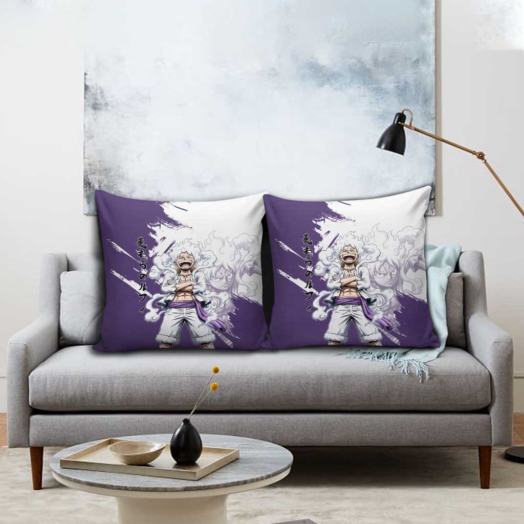 Luffy Gear 5 Anime Pillow Cover One Piece Ink Splash Graphic