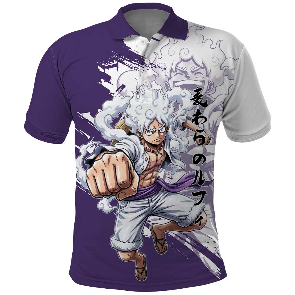 Luffy Gear 5 Anime Polo Shirt One Piece Ink Splash Graphic
