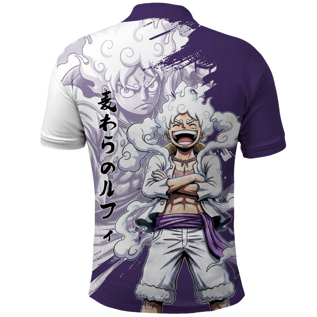 Luffy Gear 5 Anime Polo Shirt One Piece Ink Splash Graphic